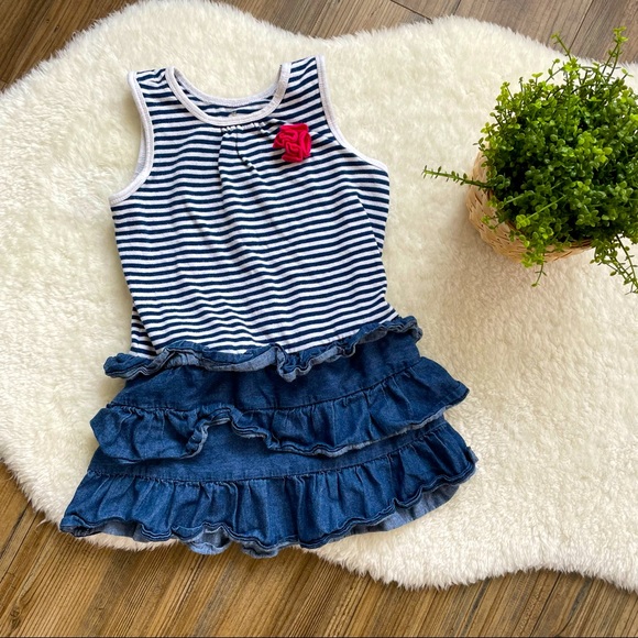 🔶2/$10🔶 4T Adorable Dress Stripes and Denim ruffles - Picture 1 of 5